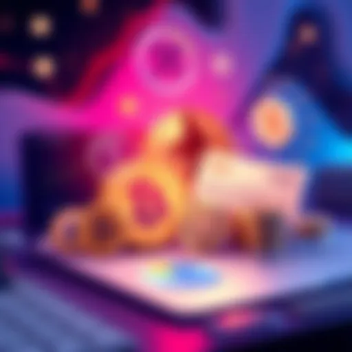 A graphic showing Ethereum staking with no lockup, featuring coins, a dashboard for control, and tax document symbols, symbolizing income and management.