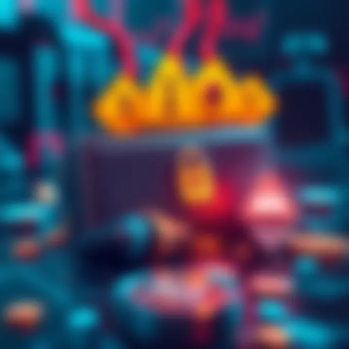 A digital representation of Ethereum being stolen in a cyber attack, showing a wallet with warning signs, emphasizing security risks