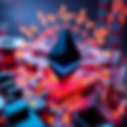 Graphic showing a digital representation of Ethereum with a high number of transactions symbolizing growth