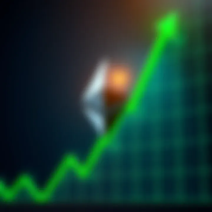 Ethereum logo displayed alongside a green upward trend graph, symbolizing investor optimism despite market dips.