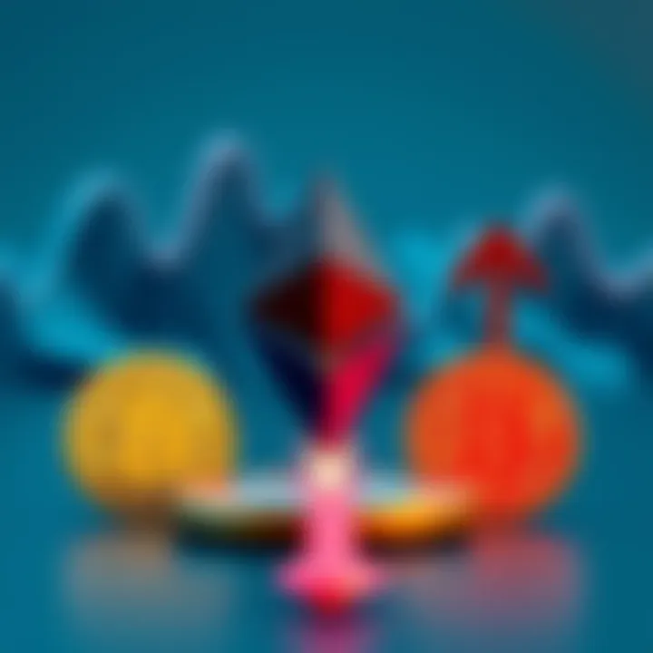 Ethereum vs Bitcoin Investment A graphic showing Ethereum as a riskier investment compared to Bitcoin, with downward arrows for Ethereum and upward arrows for Bitcoin, highlighting market trends.