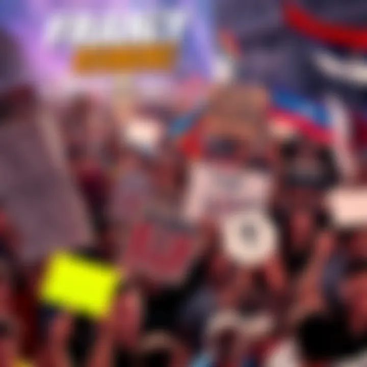 A vibrant crowd energized by a popular movement, holding signs and banners, showing enthusiasm and unity.