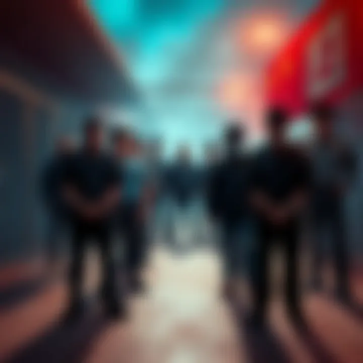 Group of men in handcuffs, police officers overseeing execution in a secure area, highlighting serious crime consequences