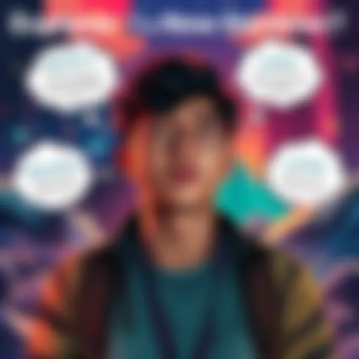 A person contemplating whether to join the Explorer Club now or later, with thought bubbles showing benefits and drawbacks, set against a colorful adventure-themed background.