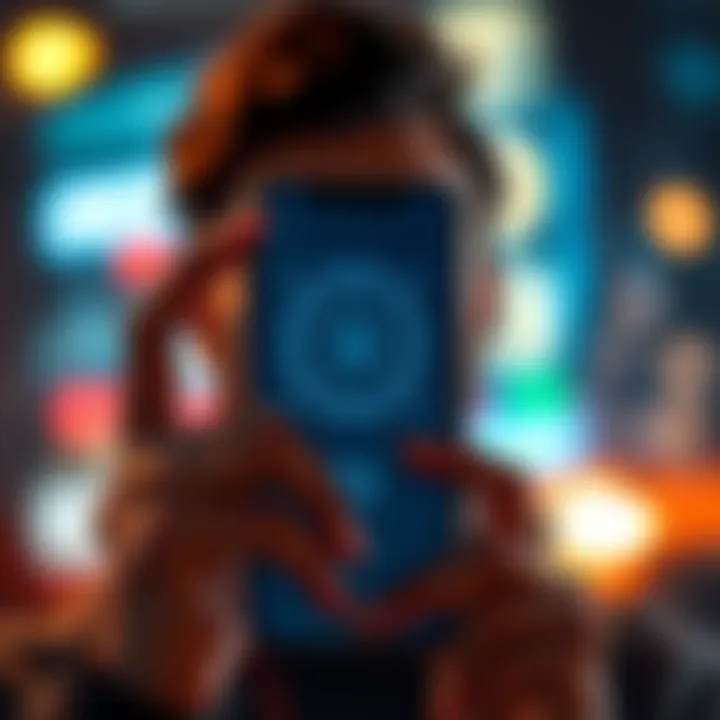 Individual scanning their face with a smartphone for online posting authentication