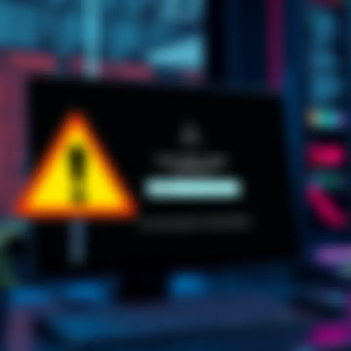 Fake Ledger Wallet App Alert A warning message about a fake Ledger wallet app with a caution sign and a computer display showing a prompt for a recovery phrase.