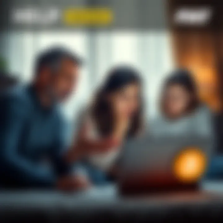 A worried family discussing a potential Bitcoin scam over a laptop