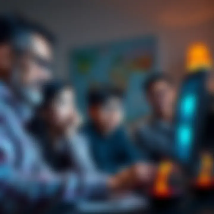 A concerned family looks at a computer screen showing blocked money transfers, conveying frustration and confusion over the situation.