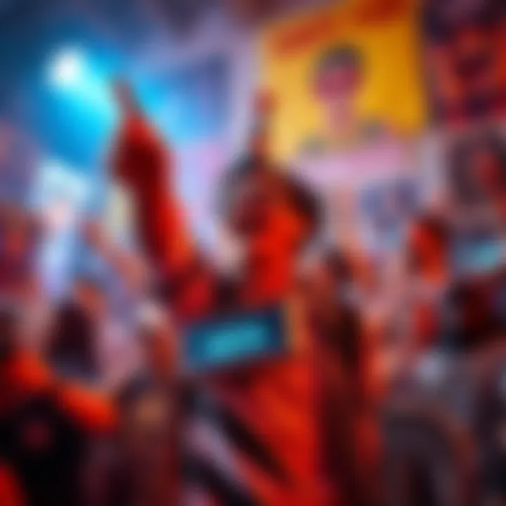 A passionate fan holding a Safe5 device, surrounded by posters and memorabilia, showing excitement for the Safe7 upgrade.