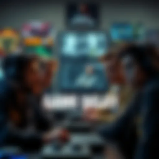 Group of gamers looking worried while discussing the upcoming game delay from Rockstar, with gaming consoles and posters in the background