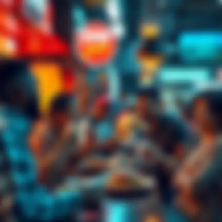 Fast Food and Culture A vibrant fast food scene depicting diverse people enjoying meals together, highlighting community and modern dining habits.