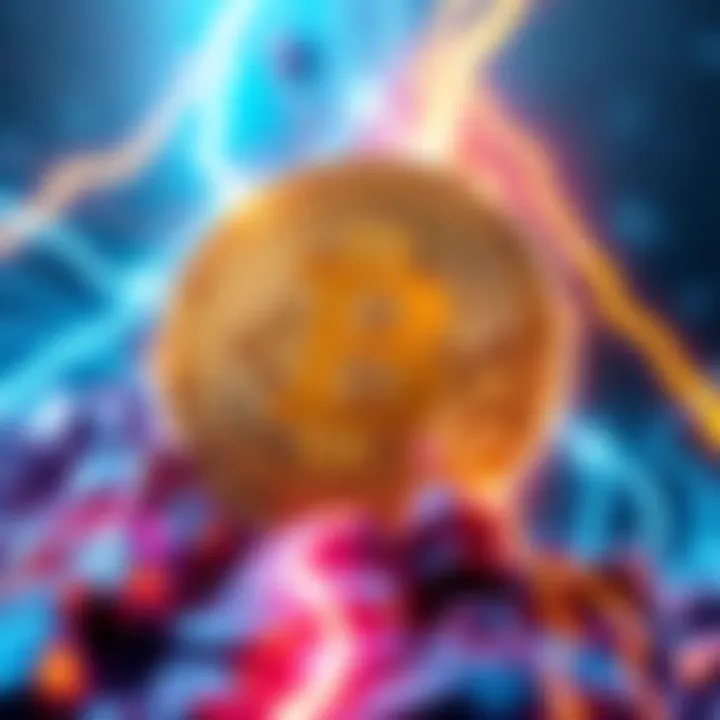 Illustration of Bitcoin symbol with lightning bolts showing quick payments