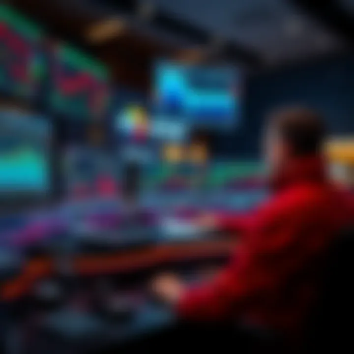 Fast Trading Execution A trader monitors multiple screens displaying real-time market data and graphs, emphasizing speed in trading execution.