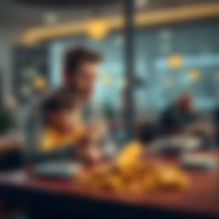 A father and his child sitting at a table, talking about Bitcoin, with the child looking skeptical about cryptocurrency