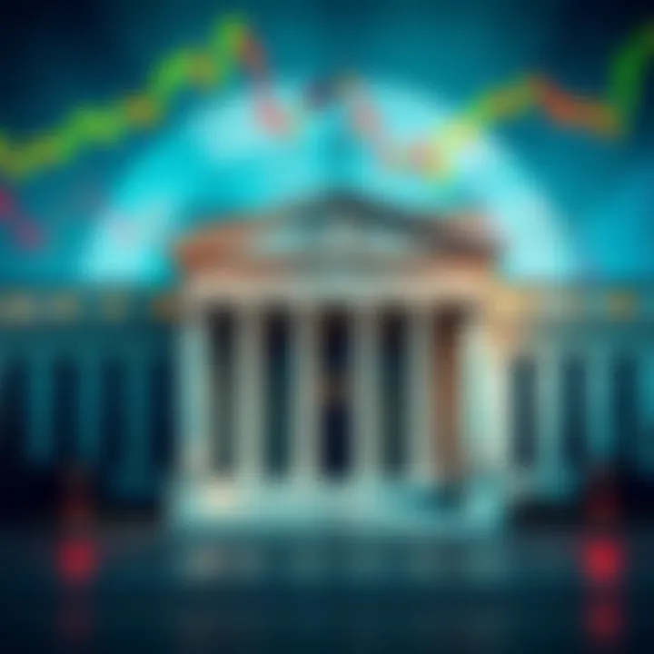 A visual representation of the Federal Reserve building with economic charts showing monetary easing trends and inflation concerns in the background.
