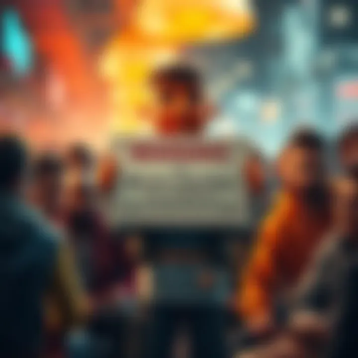 A character known as Fibonacci-Crayon Boy holds a warning sign about Bitcoin risks, surrounded by concerned crypto enthusiasts.