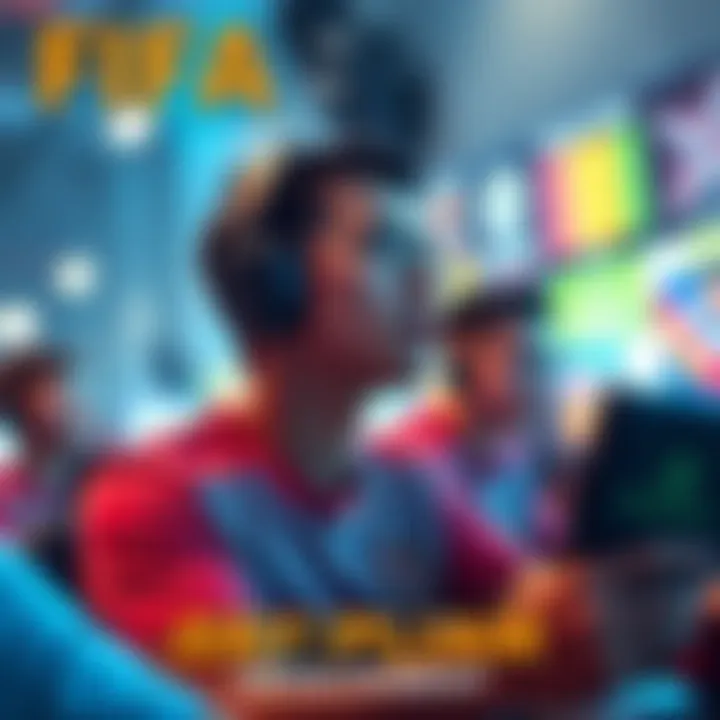 Gamers competing in a FIFA tournament atmosphere, showcasing intense focus and teamwork.