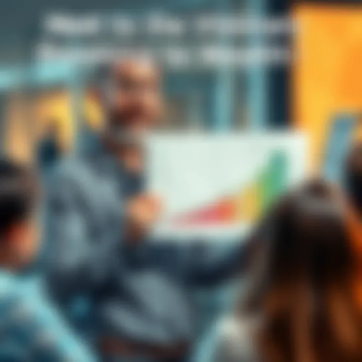 A confident financial expert presenting a growth chart to a group of interested people, illustrating wealth-building strategies.