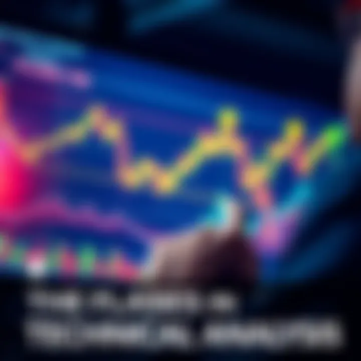 A person analyzing a financial chart, showing fluctuations and trends with arrows indicating predictions and uncertainty.