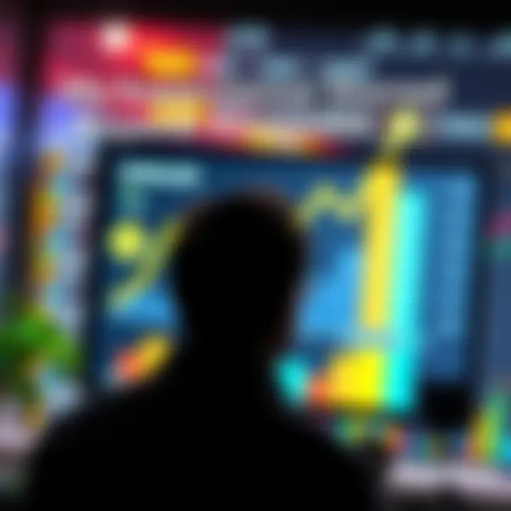 Financial Growth A person looking at a screen displaying a rising graph with over $300,000 in investments.