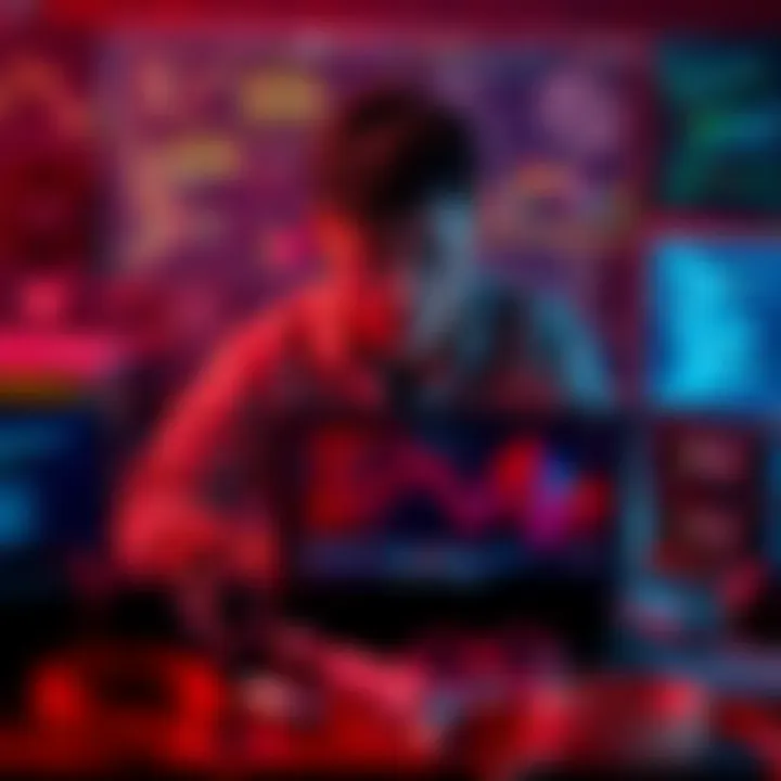 A person searching for upcoming hackathons on a laptop surrounded by coding-related items