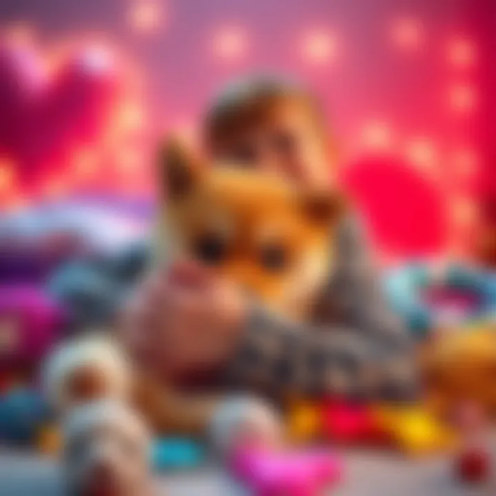 First Doge Celebration A happy person holding their first Doge puppy, surrounded by toys and treats, with a big smile on their face.