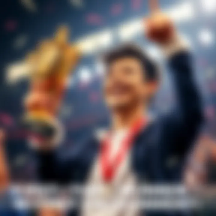 First-Time Winner Celebrates A delighted person holding a trophy with a big smile, enjoying their first victory celebration
