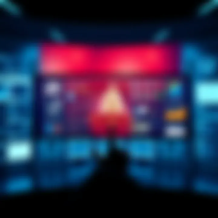 A digital display showing a large government website with numerous pages and a content management system interface for managing updates and traffic.