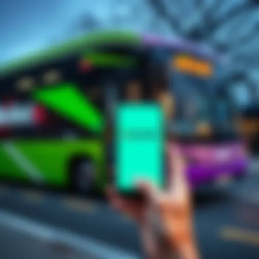 FlixBus bus with Revolut logo, showing a smartphone with payment app open, representing new ticket payment method.