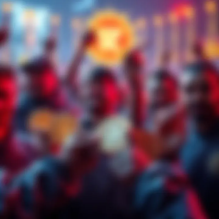 Floki Coin Community A group of people holding Floki coins, showcasing their determination and unity in the crypto market since 2021