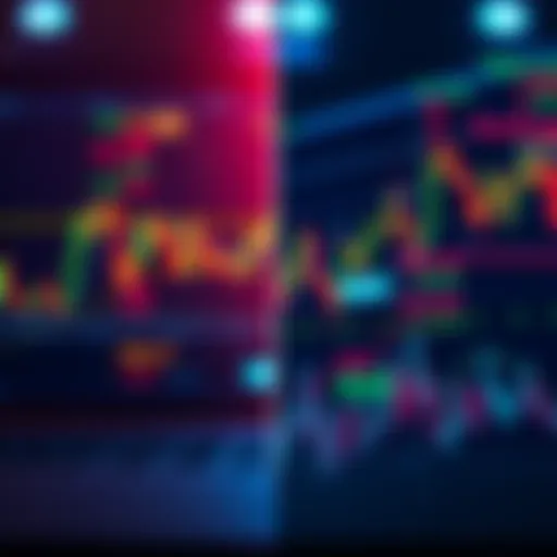 A split image showing Forex trading charts on one side and F&O trading graphs on the other, highlighting their differences.