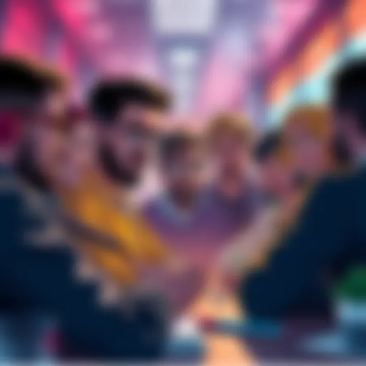 A group of people discussing a ban in a cryptocurrency forum, showing various emotions such as surprise and disagreement.