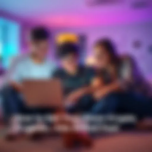 A group of friends sitting together, examining a laptop and discussing decentralized finance solutions, with a relaxed atmosphere.