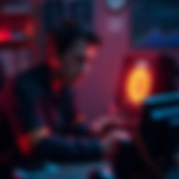 A person sitting in front of a computer looking troubled while trying to access their cryptocurrency wallet, with a focus on a locked screen symbolizing their struggle to recover funds.