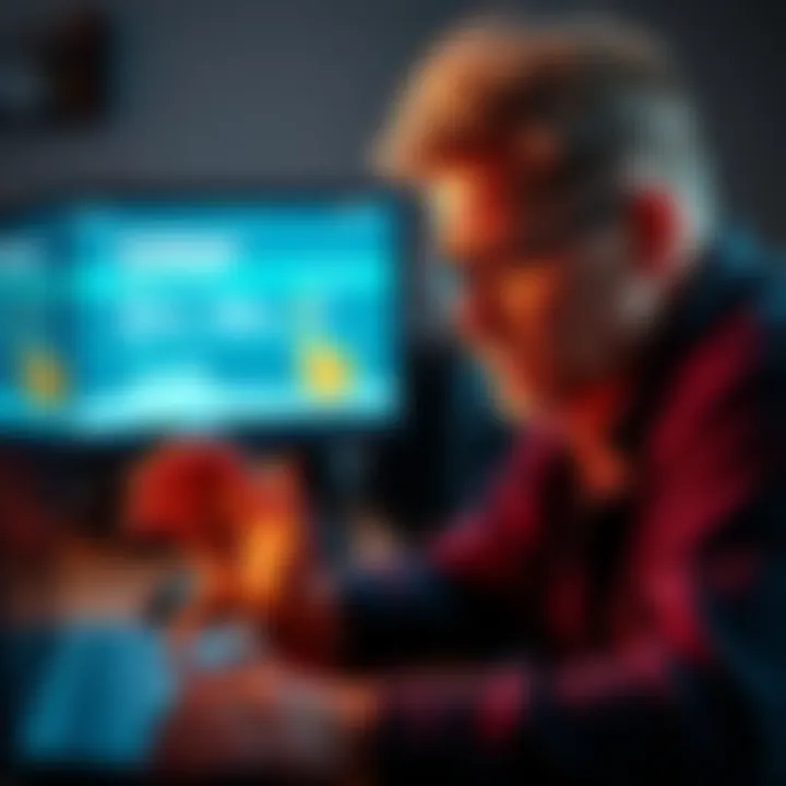 A frustrated person looking at a computer screen showing an old Coinbase account with regretful expressions about missed opportunities