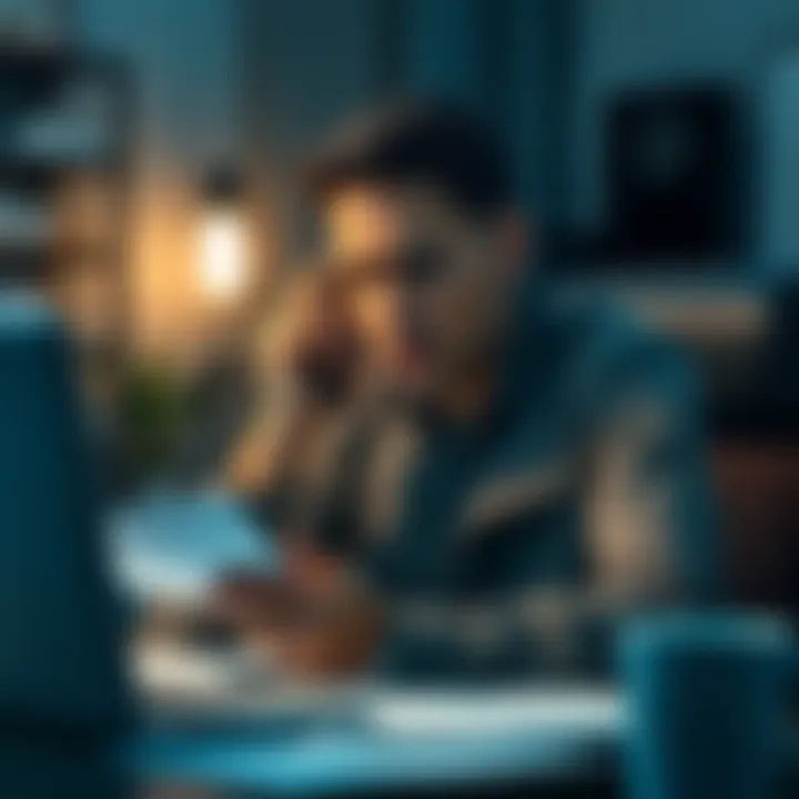 A person looking upset while talking on the phone, surrounded by paperwork and a laptop, expressing frustration about a chargeback issue.