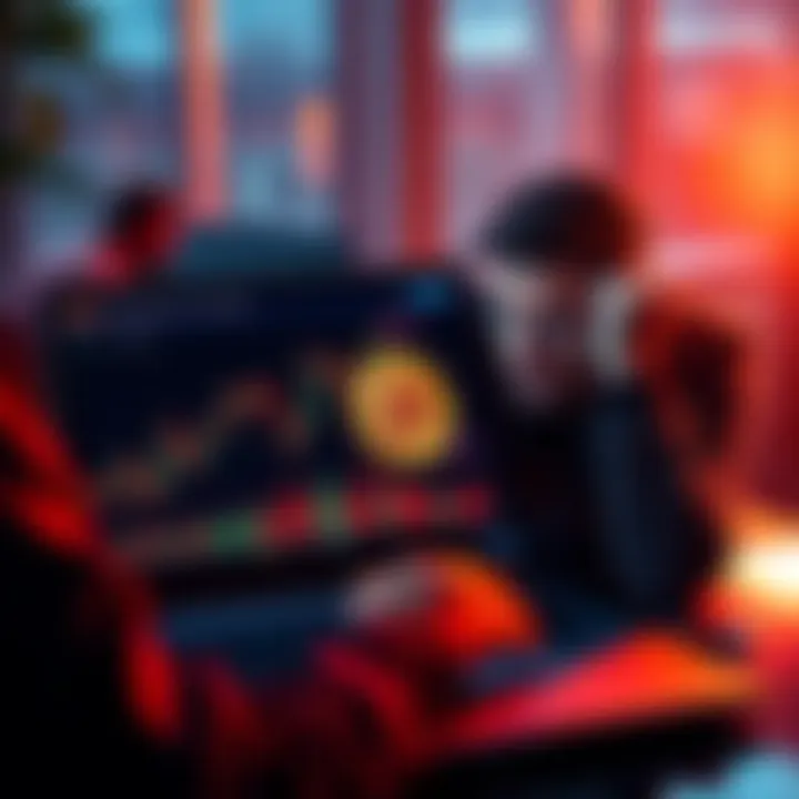 A frustrated investor examines a Bitcoin price chart on a laptop, reflecting on their decision to sell.