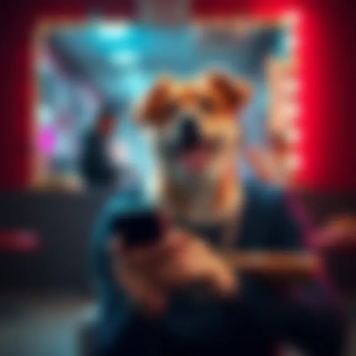 A person showing frustration while scrolling through dancing dog memes on a smartphone