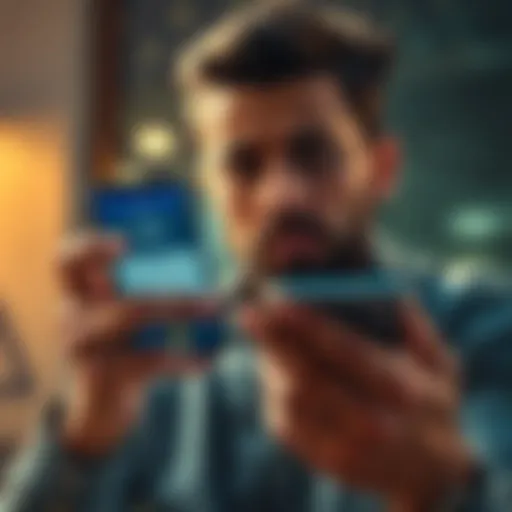 A person looking frustrated while holding a smartphone displaying a cryptocurrency app, showing KYC prompts