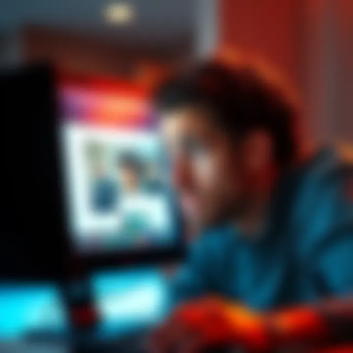 A person looking at a computer screen with a confused expression, trying to figure out how to post a picture in an online forum