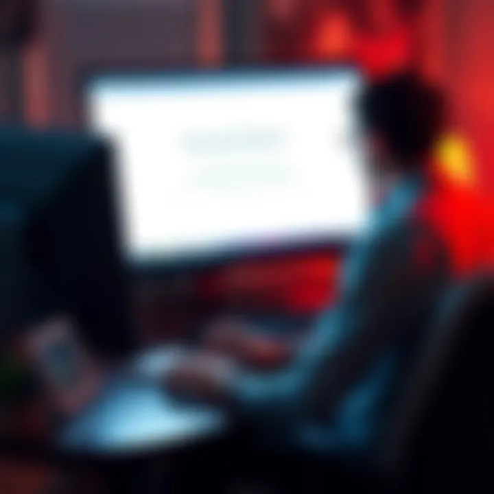 A frustrated user sitting at a desk, staring at a computer screen displaying a message about account closure without notice.