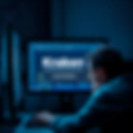 A frustrated person looking at a computer screen displaying Kraken exchange with account restrictions message