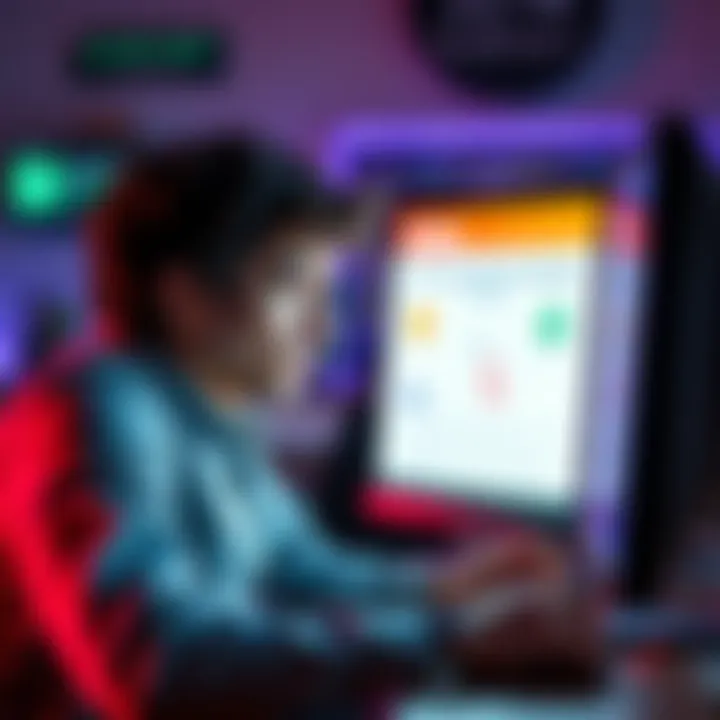A person looking annoyed while answering a long survey on a computer, with a clock showing time passing and a small reward icon on the screen.