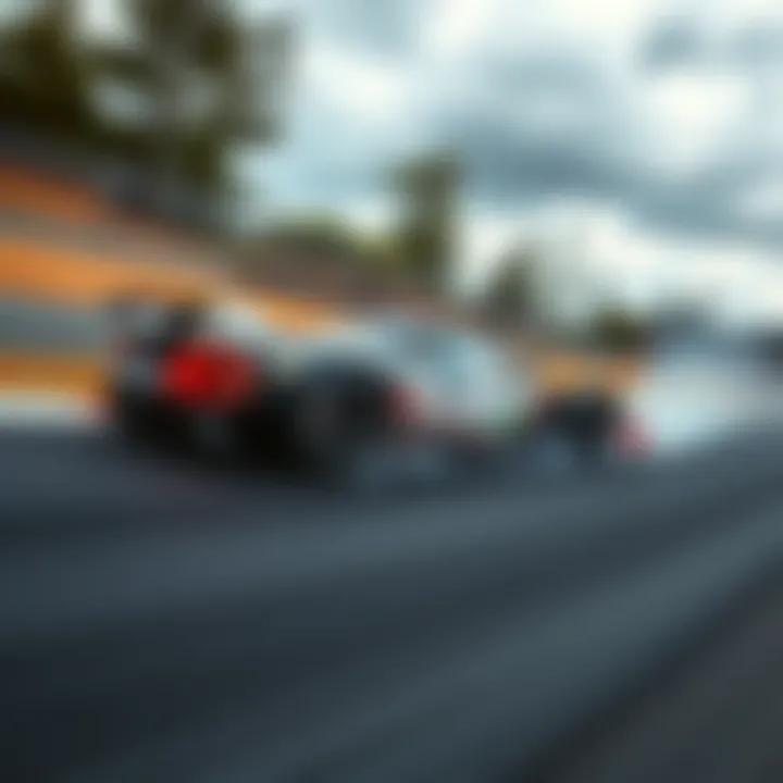 A racing car speeding on a track with a comic-style meme overlay
