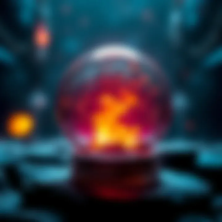 A crystal ball with a glowing light, symbolizing insights into future trends and events.