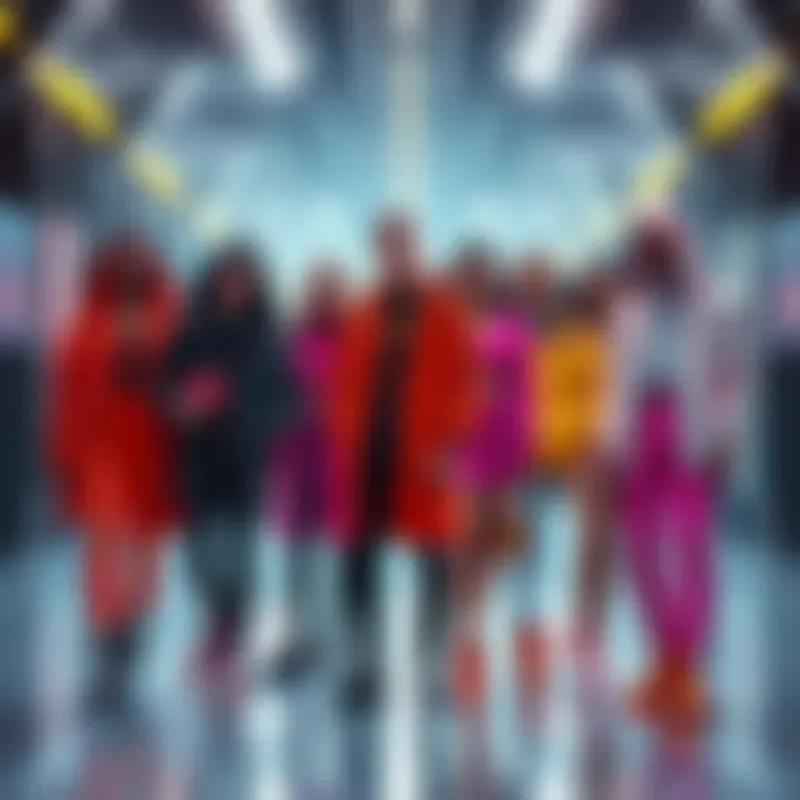 A group of crypto financial advisors showcasing bold and modern outfits in a futuristic setting, representing the style of 2026.