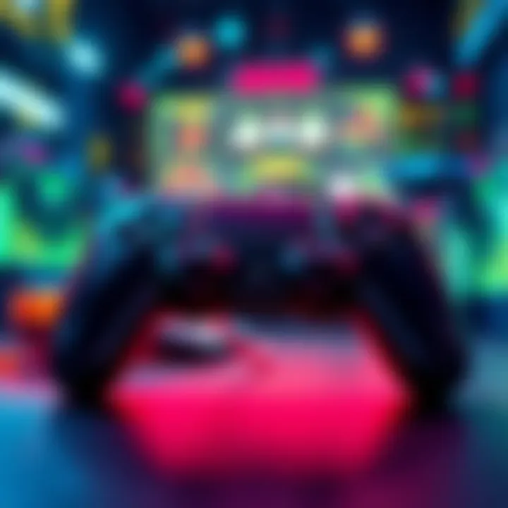 Game Controller with Arcade Elements A game controller surrounded by arcade-themed graphics, representing the arcade boost impact on gameplay.