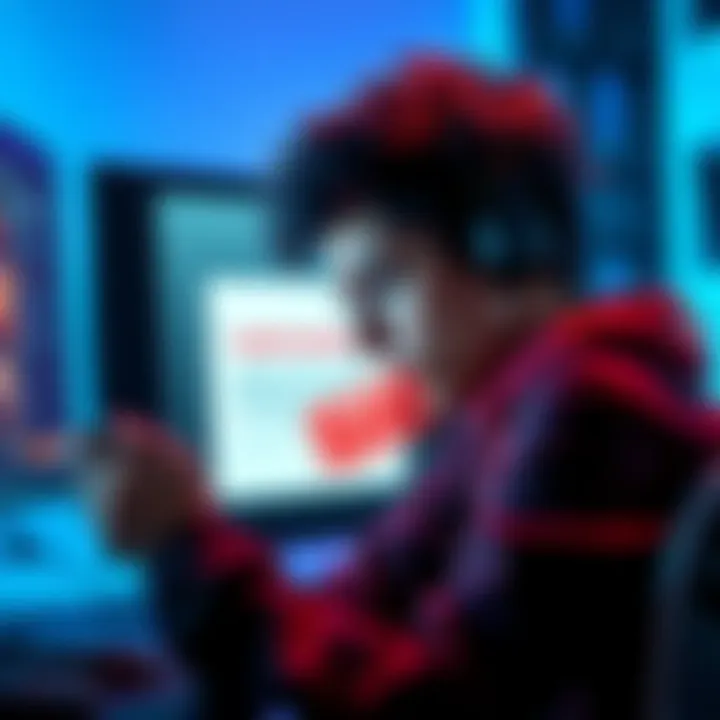 A gamer looking disappointed while reading a ban notice on a computer screen