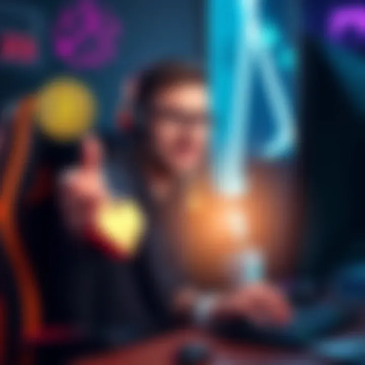 A gaming enthusiast reaching out for $4.23 in Bitcoin or Solana to buy gift cards, showing a hopeful expression while sitting at a computer with gaming gear around them.