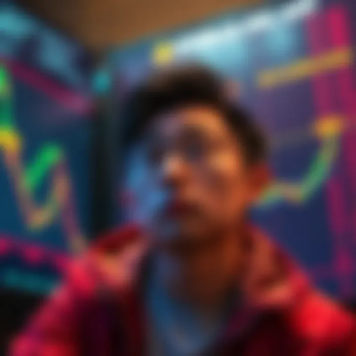 Garrett Jin looking concerned as stock charts show a decline in Ethereum value, representing his recent $270 million loss.